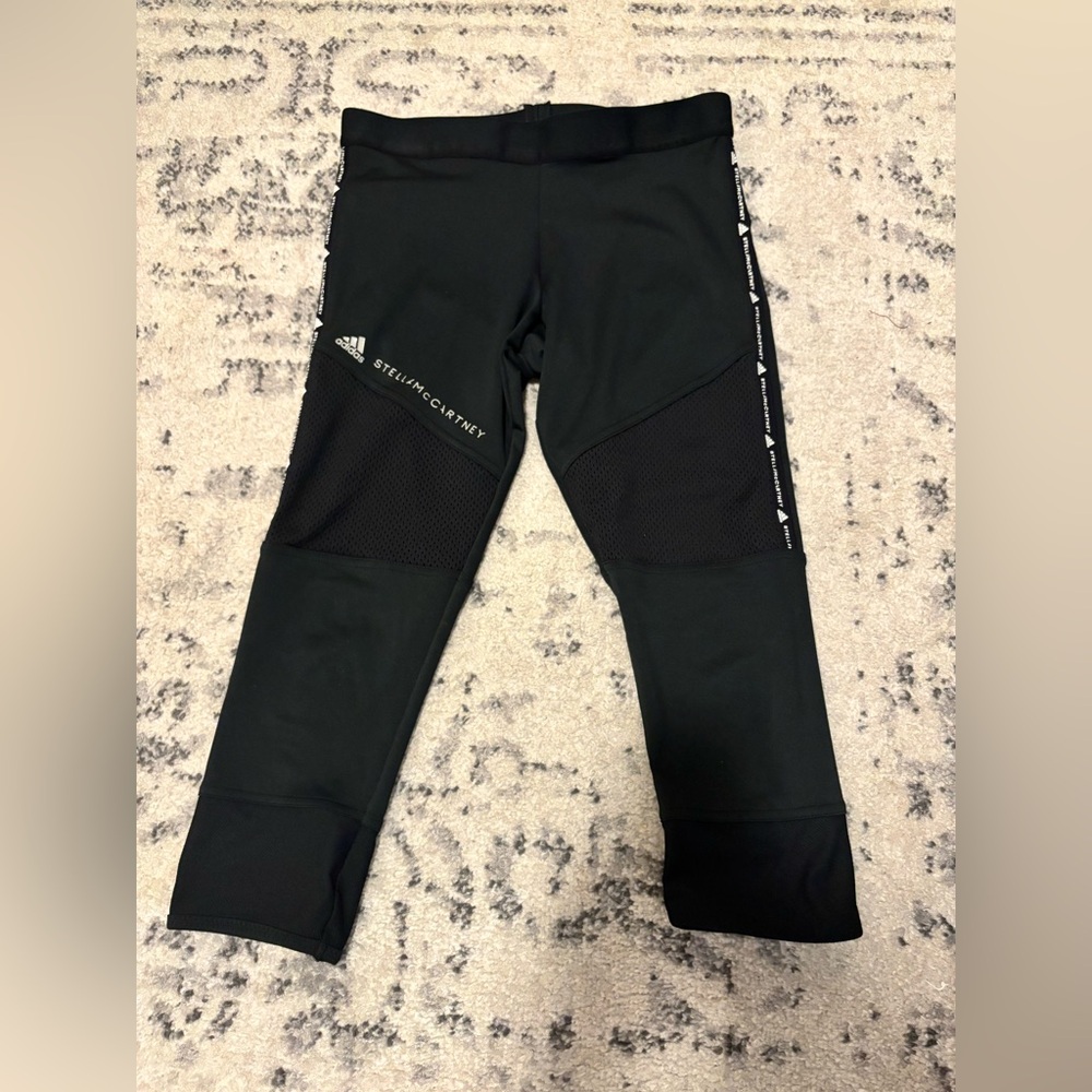 Adidas Stella McCartney Ladies Black Cropped Leggings with Mesh Panels